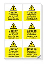Caution Temporalily Out of Order - 6 per Sheet - 297x210mm - SAV -Easipeel 54041