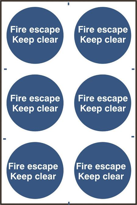 Fire Escape Keep Clear - 6 per sheet - 200x300mm - PVC SK0160
