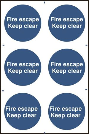 Fire Escape Keep Clear - 6 per sheet - 200x300mm - PVC SK0160